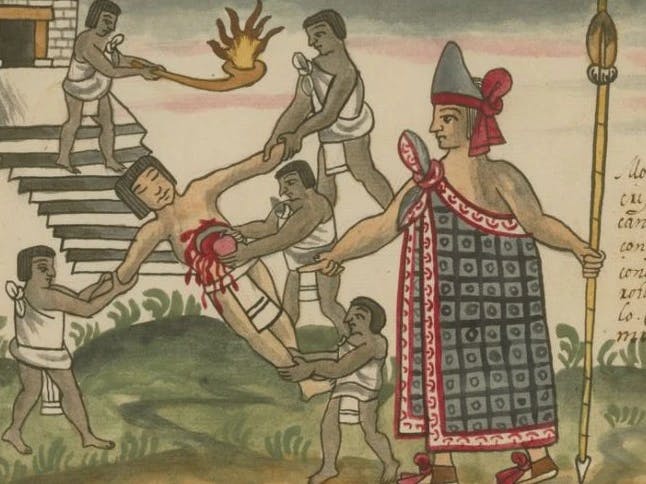 Sacrificio humano mexica que aparece en el Códice Tovar.
